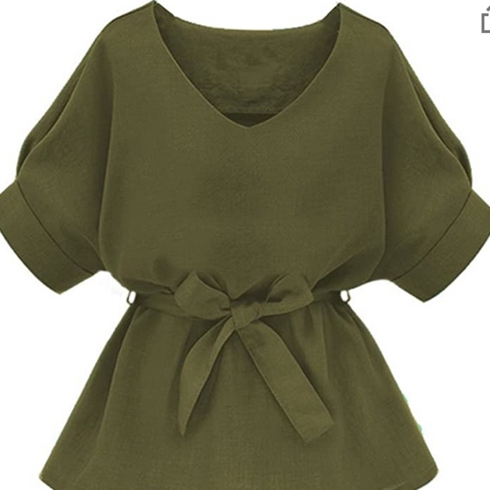 V Neckline Short Sleeve Blouse Tunic Top